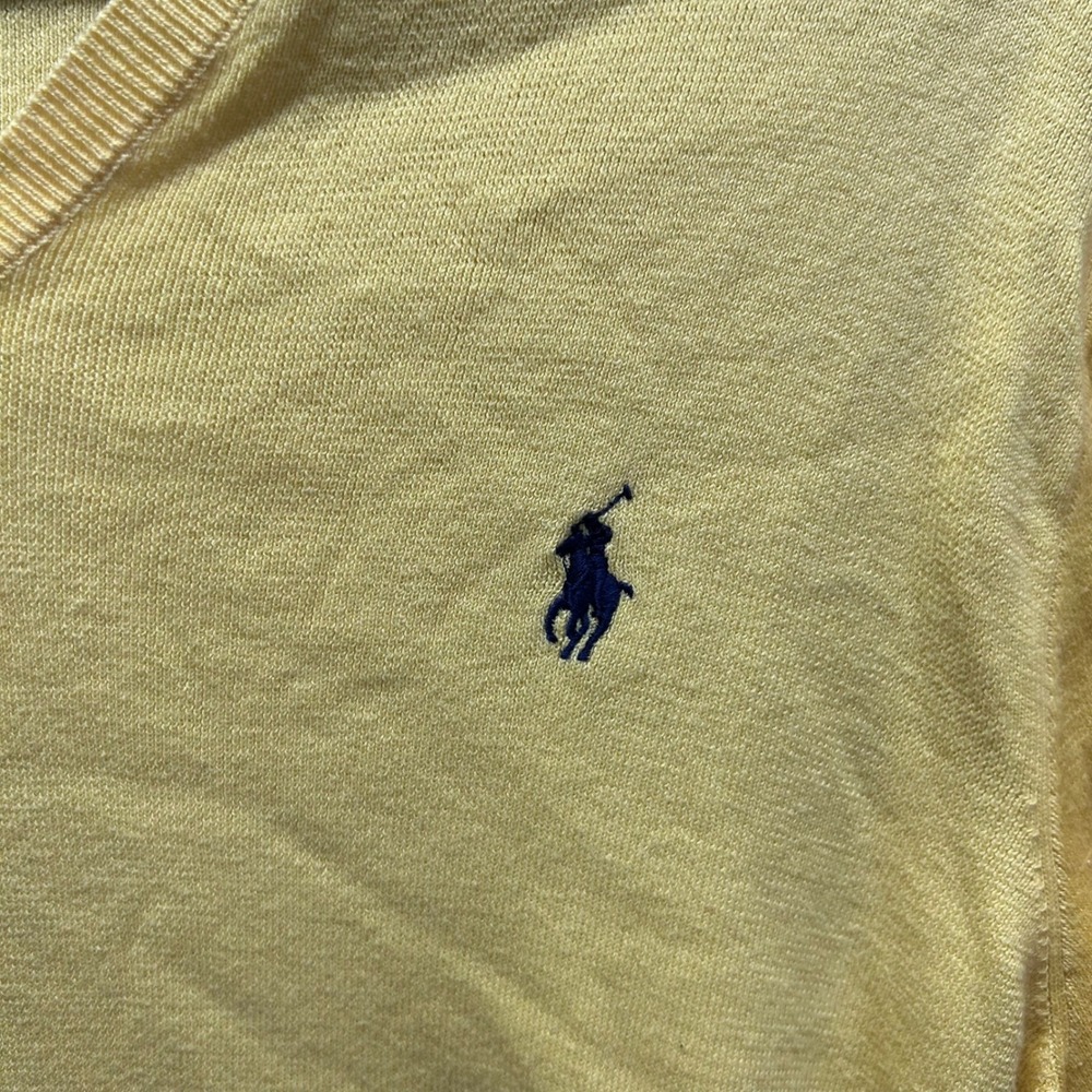 Polo Ralph Lauren Mens Yellow Pima Cotton V-Neck Sweater Size M Embroidered Pony - Picture 6 of 9